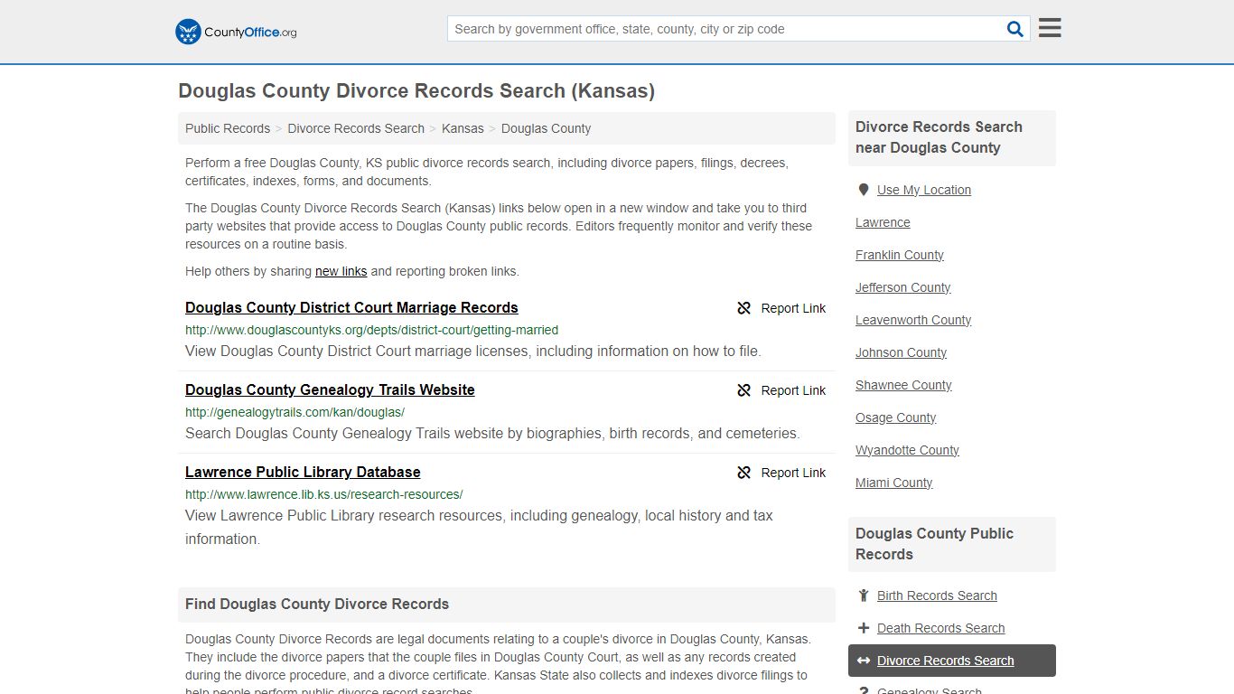 Douglas County Divorce Records Search (Kansas) - County Office