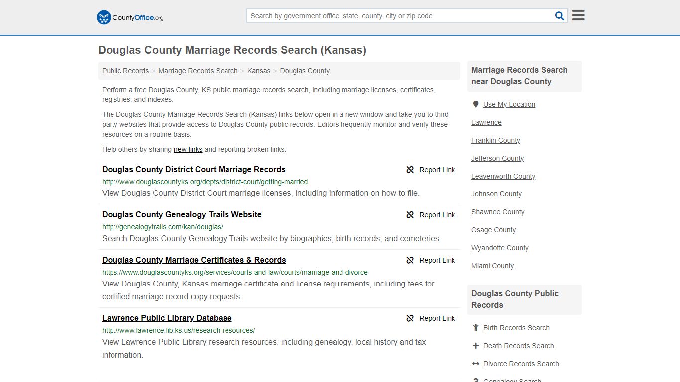 Douglas County Marriage Records Search (Kansas) - County Office